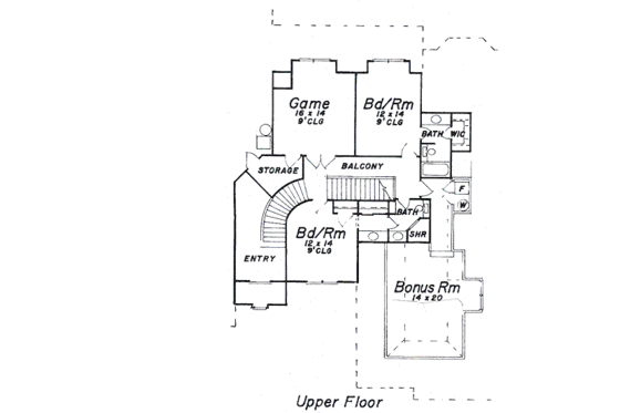 Floor Plan - Upper Floor for European House Plan #52-237 - 3 bed, 3.5 bath
