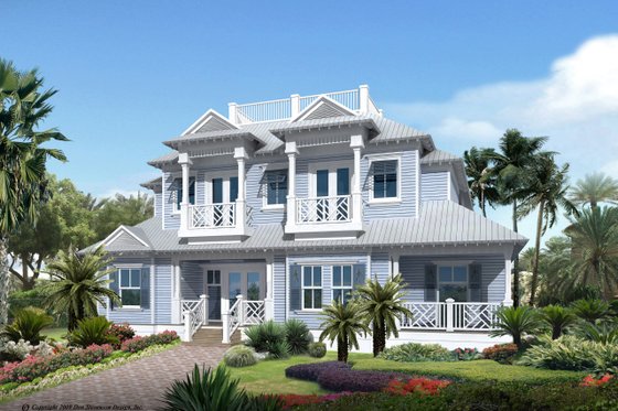 Exterior - Front Elevation for Mediterranean House Plan #548-7 - 3 bed, 4 bath