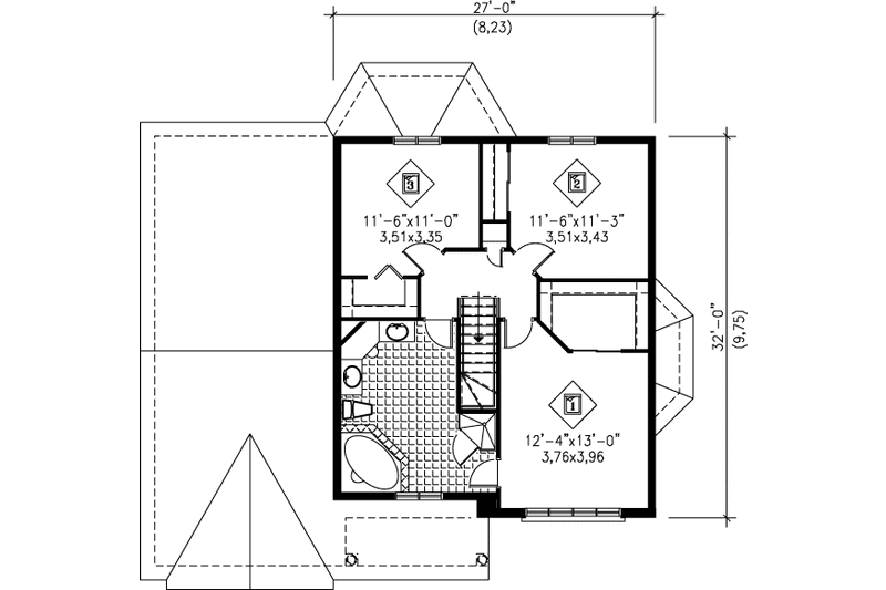 House Plan Design - Floor Plan - Upper Floor for European House Plan #25-2269 - 3 bed, 1.5 bath