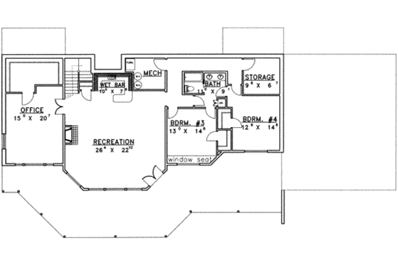 Floor Plan - Lower Floor for Bungalow House Plan #117-371 - 4 bed, 3 bath