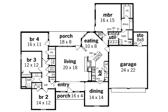 Floor Plan - Main Floor for European House Plan #45-142 - 4 bed, 2 bath