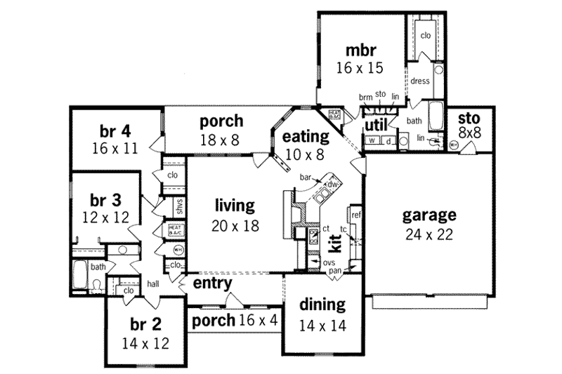 Home Plan - Floor Plan - Main Floor for European House Plan #45-142 - 4 bed, 2 bath