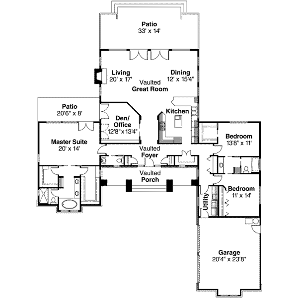 Architectural House Design - Ranch Floor Plan - Main Floor Plan #124-218