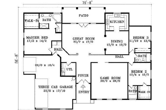 Floor Plan - Main Floor for Adobe / Southwestern House Plan #1-1470 - 3 bed, 3 bath