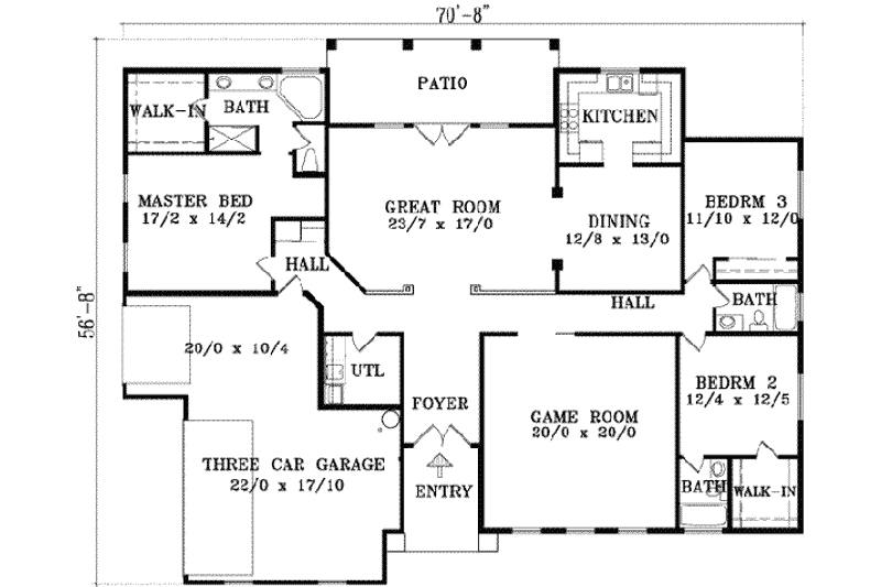 House Blueprint - Floor Plan - Main Floor for Adobe / Southwestern House Plan #1-1470 - 3 bed, 3 bath