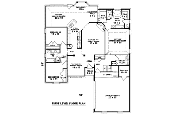 Floor Plan - Main Floor for European House Plan #81-1022 - 3 bed, 2 bath
