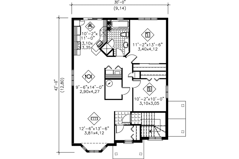 Architectural House Design - Floor Plan - Upper Floor for European House Plan #25-308 - 2 bed, 1 bath