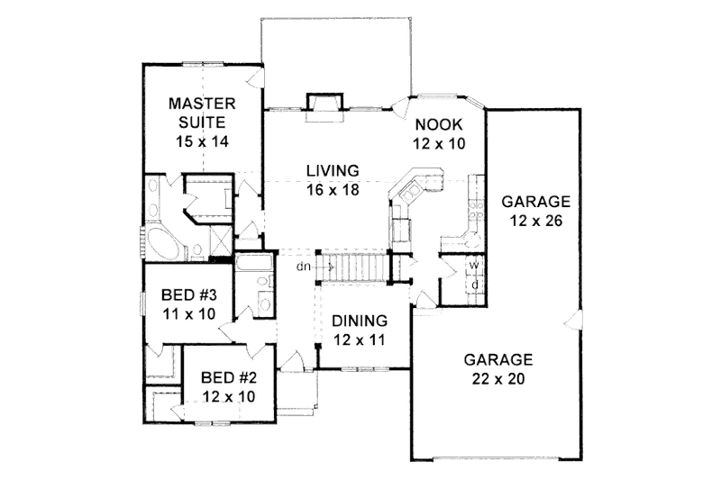 House Plan Design - Floor Plan - Main Floor for Ranch House Plan #58-181 - 3 bed, 2 bath