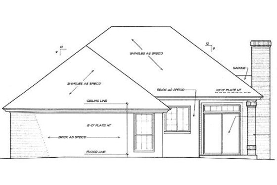 Exterior - Rear Elevation for European House Plan #310-753 - 3 bed, 2 bath