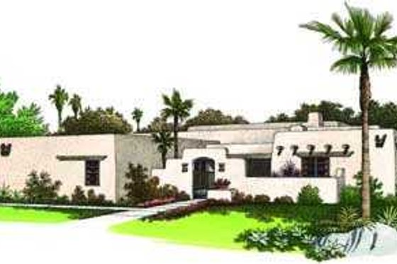 Exterior - Front Elevation 3 for Adobe / Southwestern House Plan #72-119 - 3 bed, 2.5 bath