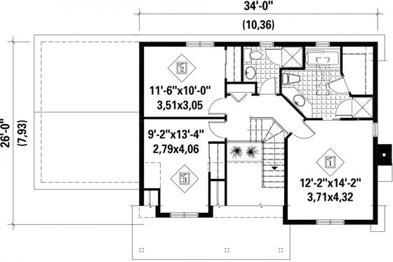 Floor Plan - Upper Floor for Farmhouse House Plan #25-4262 - 3 bed, 2 bath