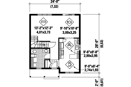 Floor Plan - Main Floor for Contemporary House Plan #25-4502 - 2 bed, 1 bath
