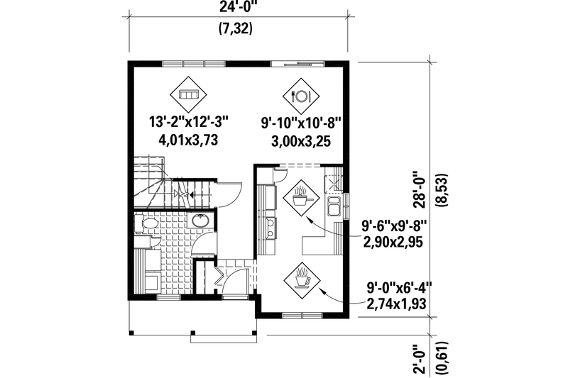 Home Plan - Floor Plan - Main Floor for Contemporary House Plan #25-4502 - 2 bed, 1 bath