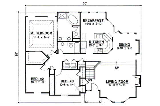 Floor Plan - Main Floor for Traditional House Plan #67-703 - 4 bed, 3 bath