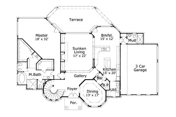 Floor Plan - Main Floor for European House Plan #411-117 - 4 bed, 4 bath