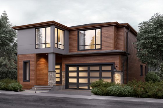 Exterior - Front Elevation for Contemporary House Plan #1066-7 - 4 bed, 2.5 bath