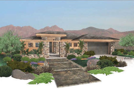 Exterior - Front Elevation for Prairie House Plan #24-269 - 3 bed, 2 bath