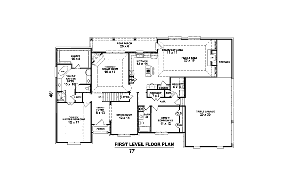 Floor Plan - Main Floor for Colonial House Plan #81-1579 - 3 bed, 3 bath