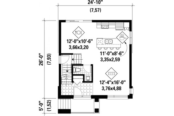 Floor Plan - Main Floor for Contemporary House Plan #25-4439 - 3 bed, 1 bath