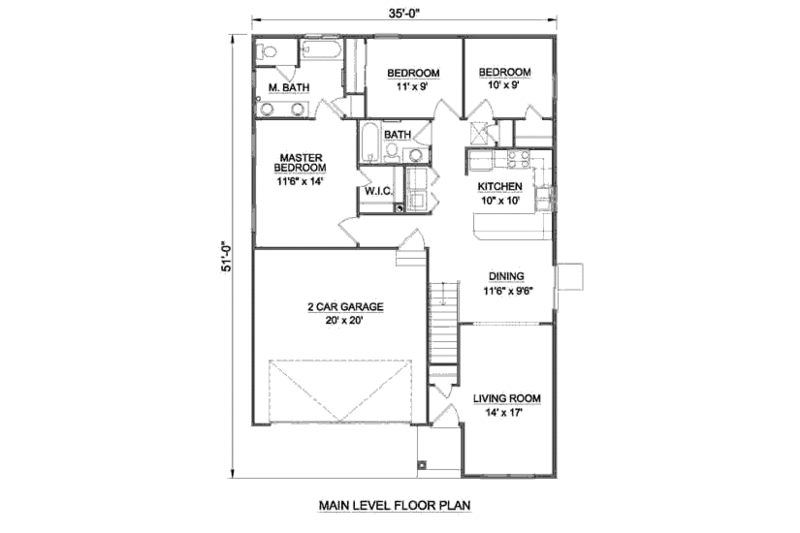 Ranch Style House Plan - 3 Beds 2 Baths 1234 Sq/Ft Plan #116-258 ...