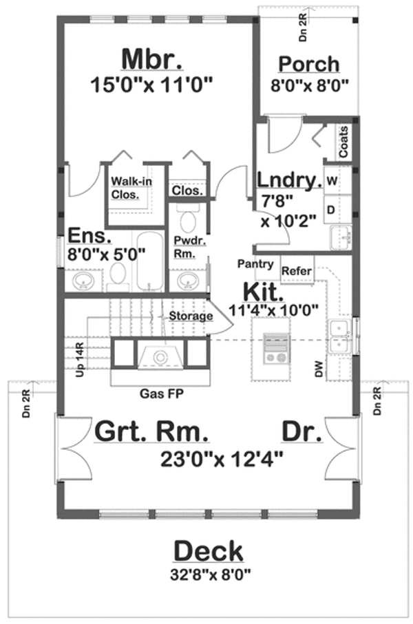 House Blueprint - Floor Plan - Main Floor for Cabin House Plan #126-314 - 3 bed, 2 bath