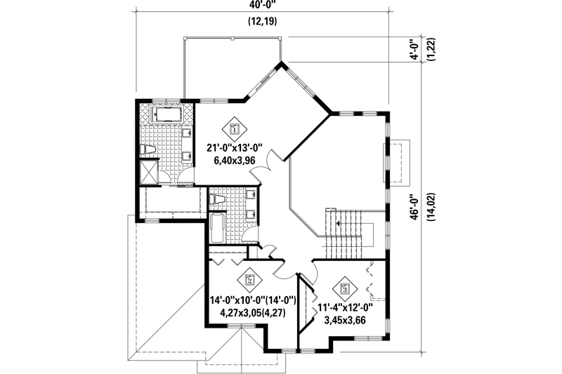 Architectural House Design - Floor Plan - Upper Floor for Traditional House Plan #25-4488 - 3 bed, 2 bath