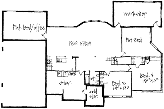Floor Plan - Lower Floor for Southern House Plan #308-168 - 4 bed, 3 bath