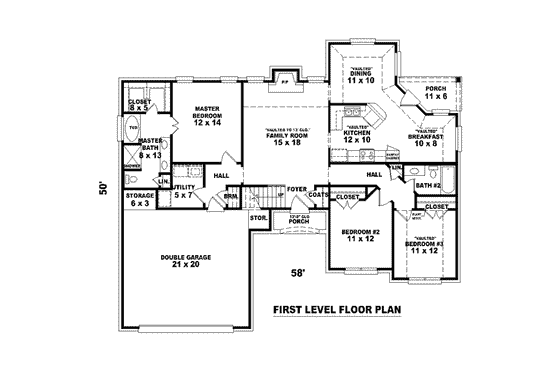 Floor Plan - Main Floor for European House Plan #81-1454 - 3 bed, 2 bath