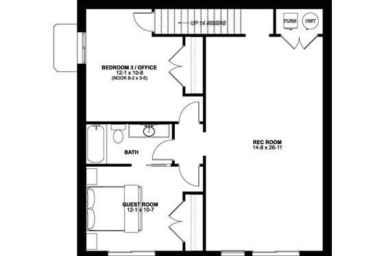 Floor Plan - Lower Floor for Farmhouse House Plan #126-176 - 1 bed, 1.5 bath