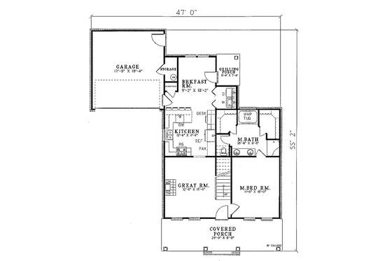 Floor Plan - Main Floor for Traditional House Plan #17-261 - 3 bed, 2 bath