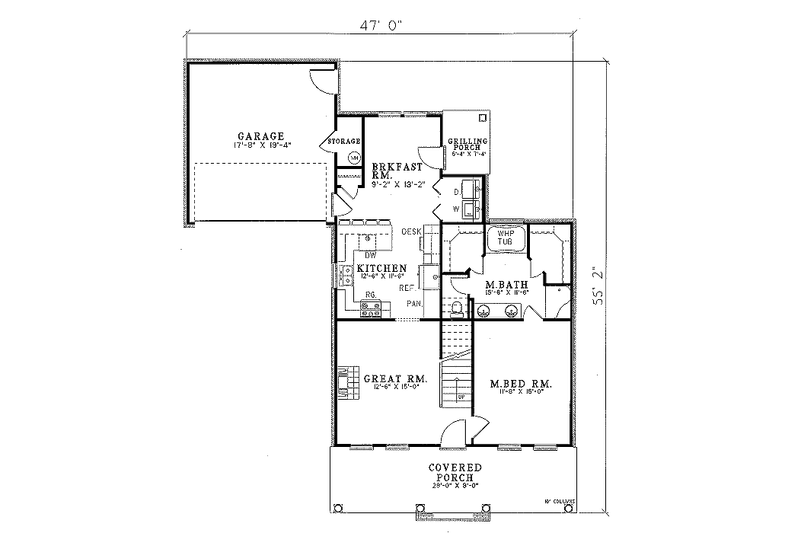 Architectural House Design - Floor Plan - Main Floor for Traditional House Plan #17-261 - 3 bed, 2 bath
