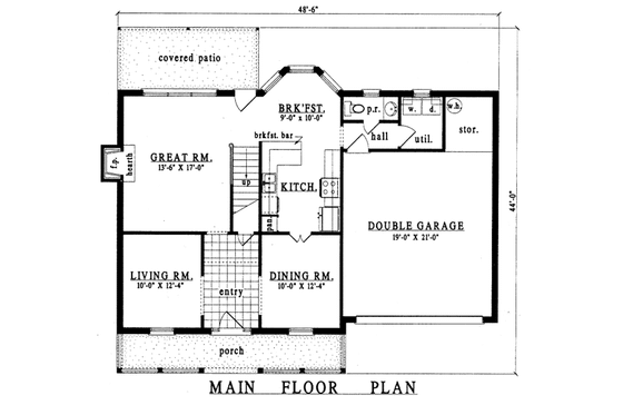 Floor Plan - Main Floor for Traditional House Plan #42-203 - 3 bed, 2.5 bath
