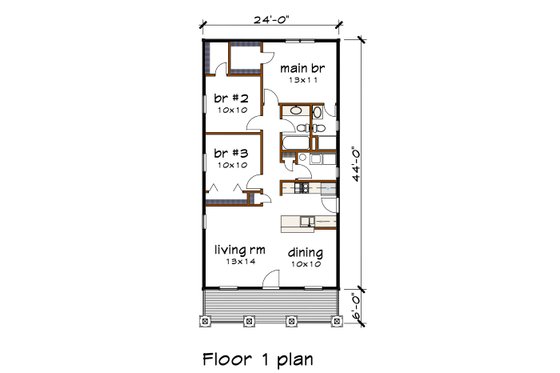 Floor Plan - Main Floor for Bungalow House Plan #79-128 - 3 bed, 2 bath