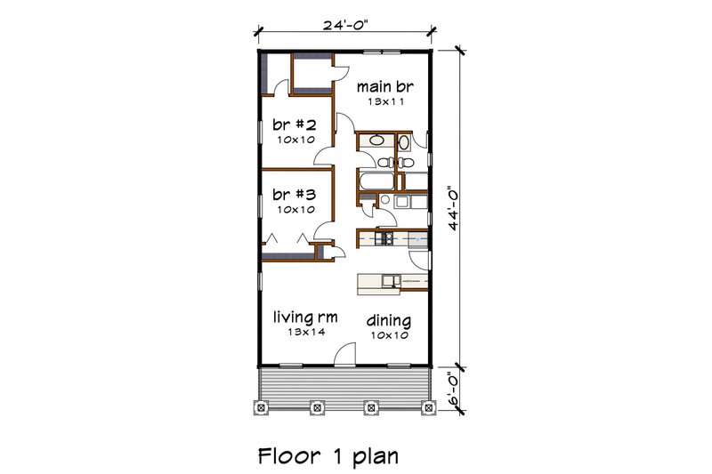Home Plan - Floor Plan - Main Floor for Bungalow House Plan #79-128 - 3 bed, 2 bath