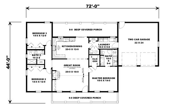 House Blueprint - Country Floor Plan - Main Floor Plan #44-256