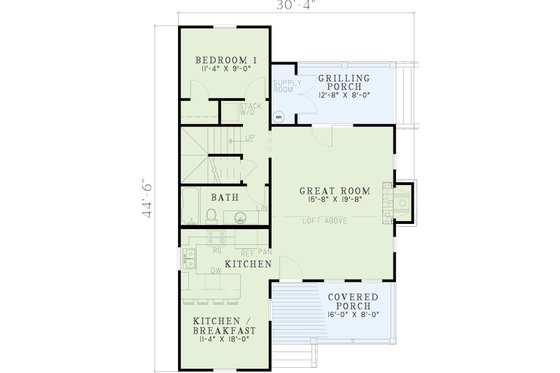 Floor Plan - Main Floor for Farmhouse House Plan #17-2020 - 2 bed, 2 bath