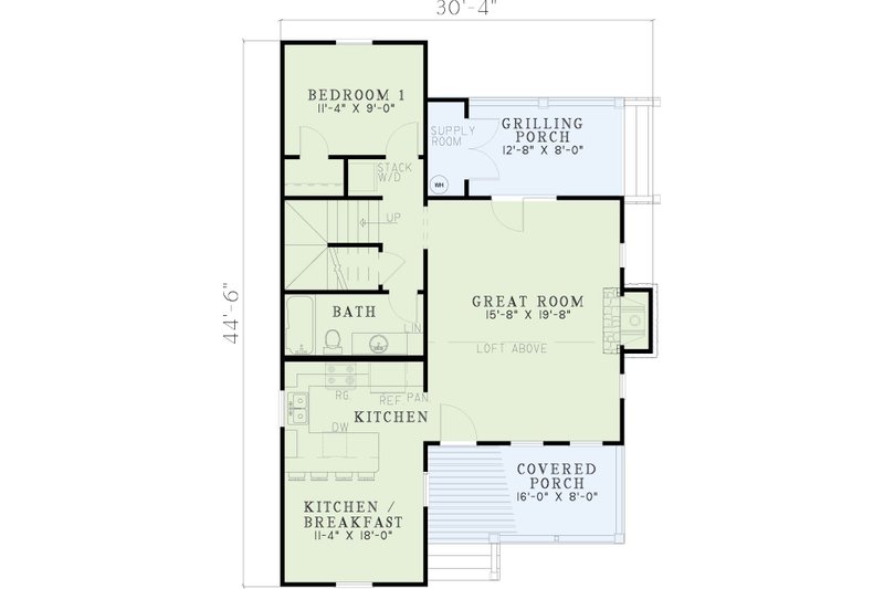 Home Plan - Floor Plan - Main Floor for Farmhouse House Plan #17-2020 - 2 bed, 2 bath