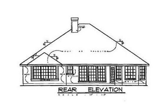 Exterior - Rear Elevation for European House Plan #40-119 - 3 bed, 2 bath