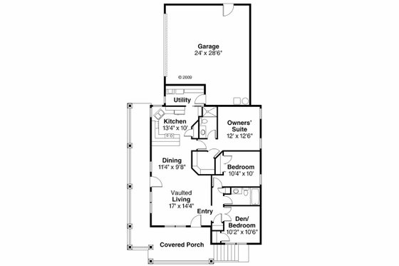 Floor Plan - Main Floor for Craftsman House Plan #124-617 - 3 bed, 2 bath