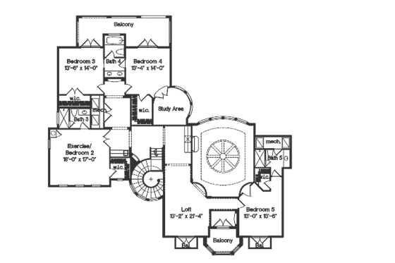 Floor Plan - Upper Floor for Mediterranean House Plan #135-160 - 5 bed, 5 bath