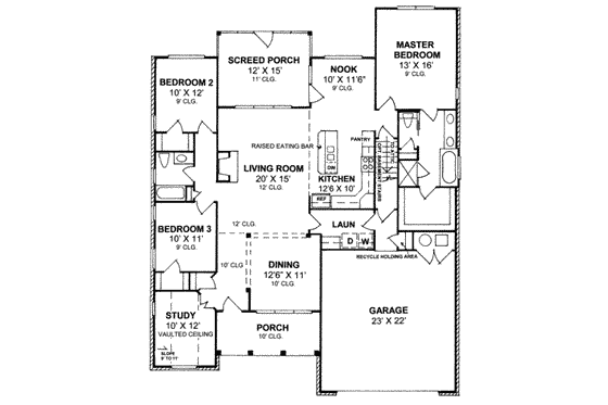 Floor Plan - Main Floor for Traditional House Plan #20-1592 - 3 bed, 2 bath