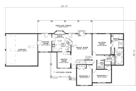 Floor Plan - Main Floor for Southern House Plan #17-2164 - 3 bed, 2 bath