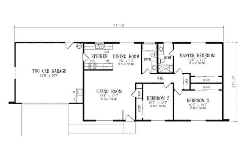 House Blueprint - Floor Plan - Main Floor for Adobe / Southwestern House Plan #1-221 - 3 bed, 2 bath