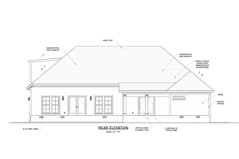 Architectural House Design - Exterior - Rear Elevation for Ranch House Plan #1071-16 - 3 bed, 3.5 bath