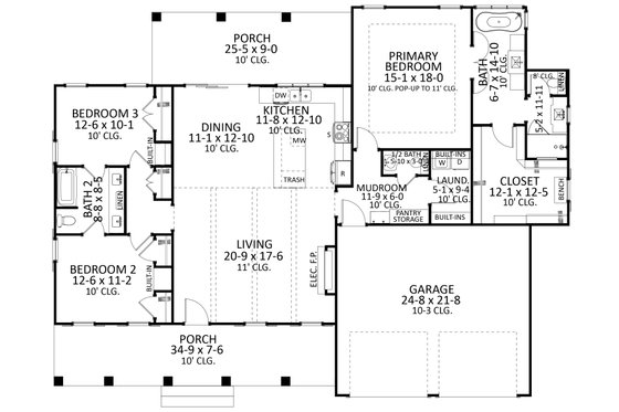 Floor Plan - Main Floor for Craftsman House Plan #406-9673 - 3 bed, 2.5 bath