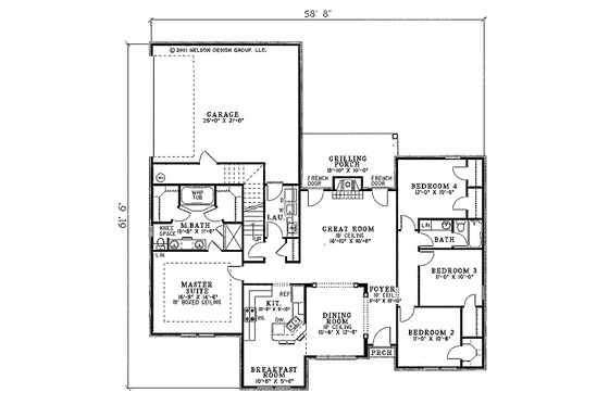 Floor Plan - Main Floor for Traditional House Plan #17-1123 - 4 bed, 2 bath