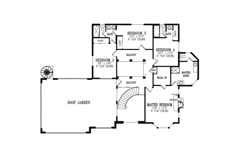 Dream House Plan - Floor Plan - Upper Floor for Mediterranean House Plan #1-636 - 4 bed, 3.5 bath
