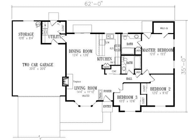 Architectural House Design - Ranch Floor Plan - Main Floor Plan #1-225