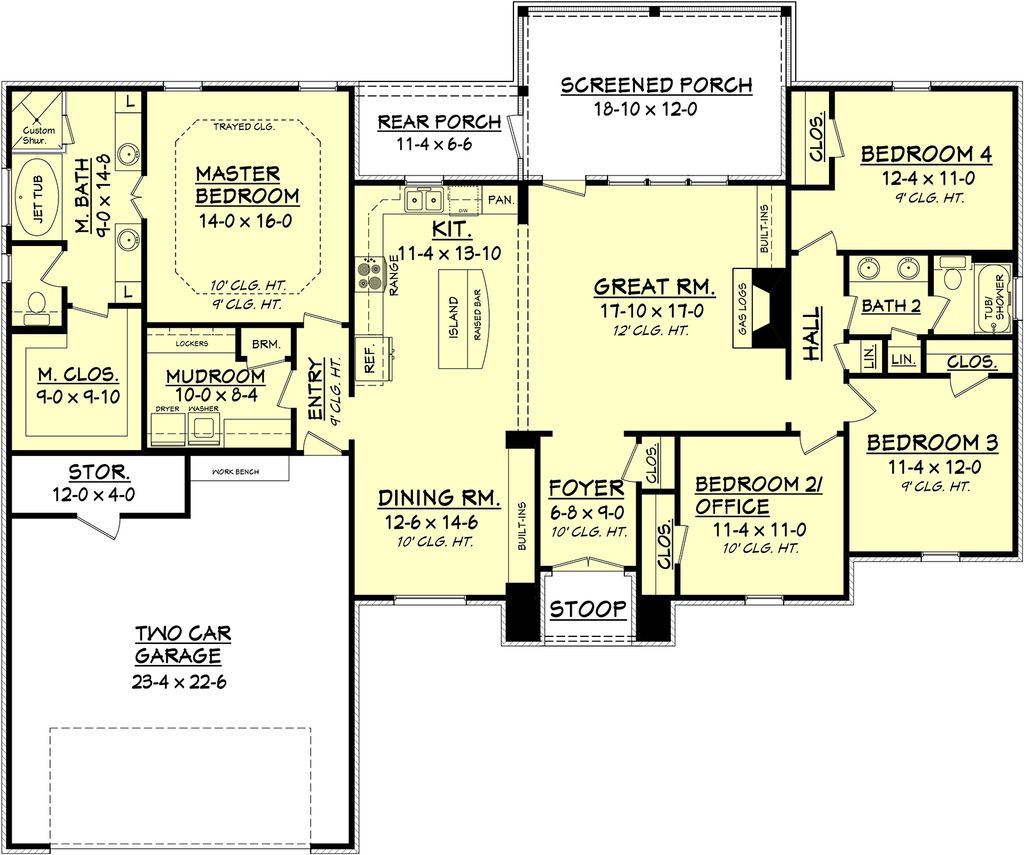 European Style House Plan 4 Beds 2 Baths 2000 Sq Ft Plan 430 74
