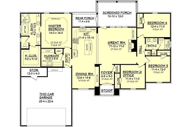 European Style House Plan - 4 Beds 2 Baths 2000 Sq/Ft Plan #430-74 ...